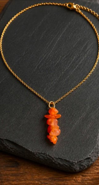 Collar cadena acero oro y piedras naturales naranj