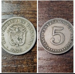 ✅ Antigua Moneda 5 Centésimos Panamá 1929