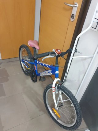 Bicicleta infantil azul y blanca