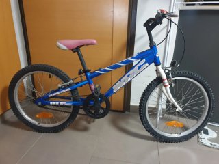 Bicicleta infantil azul y blanca