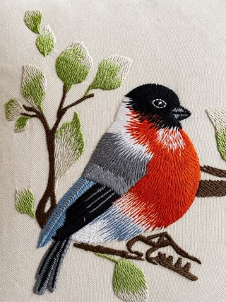 Funda Cojín de 50x30cm.Bordado Pajaritos.70% Lino
