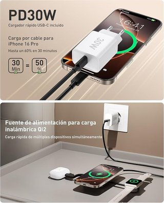 RoRoSkin G2 Cargador inalámbrico 4 en 1 Qi2 15W