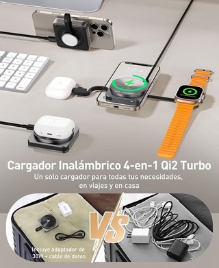 RoRoSkin G2 Cargador inalámbrico 4 en 1 Qi2 15W