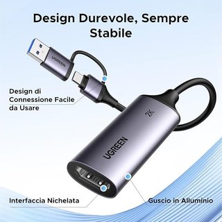 UGREEN Tarjeta Captura Video HDMI 2K a USB-A USB-C