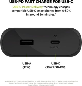 Belkin batería externa carga rápida de 20000mAh . bpb002btbk