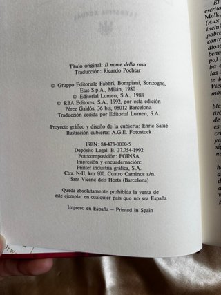 Libro El nombre de la rosa - Umberto Eco (RBA)