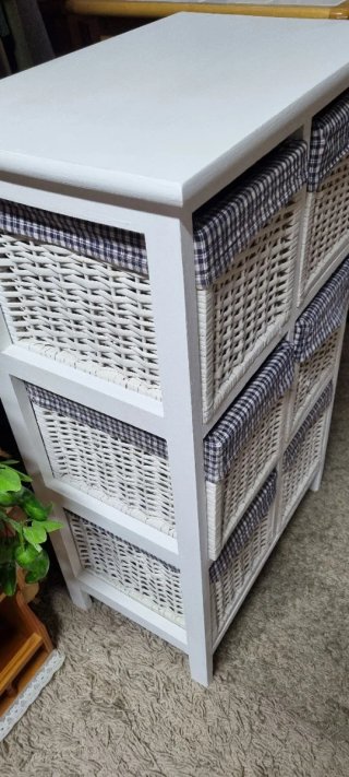✅️Mueble auxiliar 6 cestos mimbre blanco