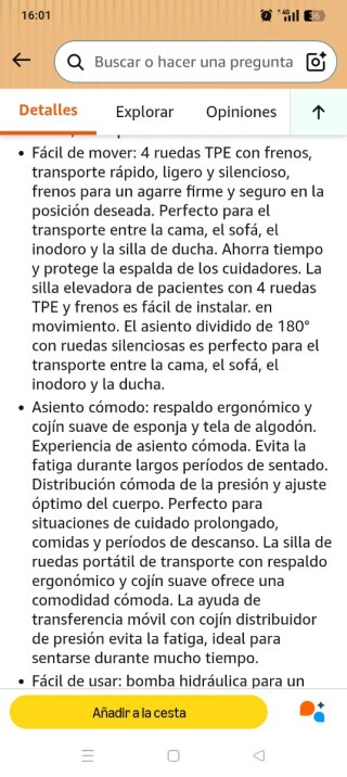 Silla transferencia hidráulica