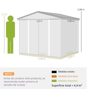 Caseta Jardín Outsunny 4,4 m2 Metal