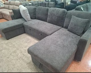Sofá Cama Chaise Longue Gris U