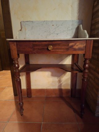 Antigua mesa tocador francés mármol y madera
