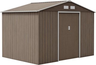 Caseta De Jardín 4.9 M² Con Fundación, 4 Salidas De Aire Y 2 Puertas Correderas, Cobertizo Para Herramientas De Chapa De Acero, 277X195X192 Cm, Marrón Claro