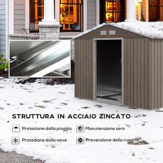 Caseta De Jardín 4.9 M² Con Fundación, 4 Salidas De Aire Y 2 Puertas Correderas, Cobertizo Para Herramientas De Chapa De Acero, 277X195X192 Cm, Marrón Claro