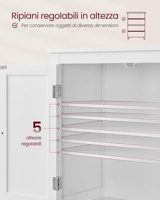 Mueble de Baño, Mueblecito de Baño, Credenza de Cocina, Armario con 4 Puertas, Estantes Regulables, 30 X 60 X 110 Cm, Blanco BBC552P31