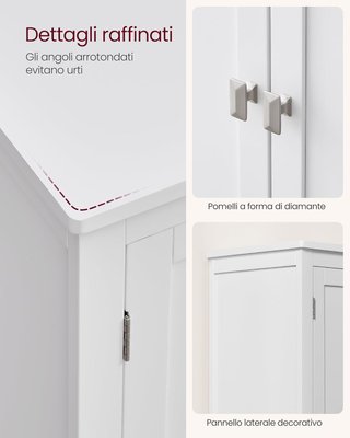 Mueble de Baño, Mueblecito de Baño, Credenza de Cocina, Armario con 4 Puertas, Estantes Regulables, 30 X 60 X 110 Cm, Blanco BBC552P31