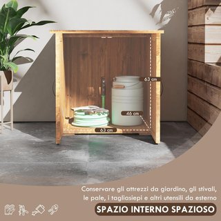 Armario Exterior de Madera de Abeto de 2 Puertas, Caseta de Jardín para Herramientas con Techo y Cierre Magnético, para Jardín y Balcón, 77X55X72 Cm, Marrón