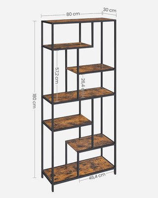 Estantería, Estante Vertical de 6 Niveles, Soporte para Plantas, 30 X 80 X 180 Cm, Panel de Aglomerado, Estudio, Sala de Estar, Dormitorio, Cocina, Marrón Vintage y Negro