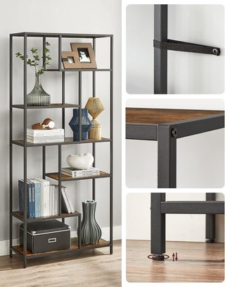 Estantería, Estante Vertical de 6 Niveles, Soporte para Plantas, 30 X 80 X 180 Cm, Panel de Aglomerado, Estudio, Sala de Estar, Dormitorio, Cocina, Marrón Vintage y Negro