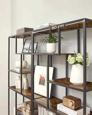 Estantería, Estante Vertical de 6 Niveles, Soporte para Plantas, 30 X 80 X 180 Cm, Panel de Aglomerado, Estudio, Sala de Estar, Dormitorio, Cocina, Marrón Vintage y Negro