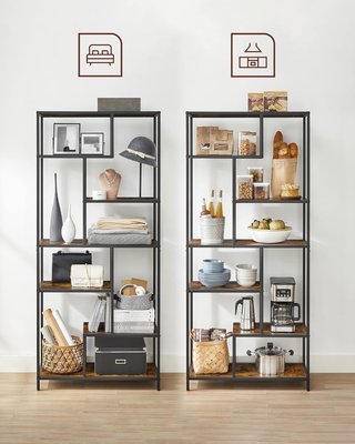 Estantería, Estante Vertical de 6 Niveles, Soporte para Plantas, 30 X 80 X 180 Cm, Panel de Aglomerado, Estudio, Sala de Estar, Dormitorio, Cocina, Marrón Vintage y Negro