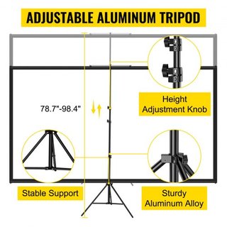 Pantalla de Proyector Tripode con Soporte de 80 pulgadas 16:9 Pantalla de Proyección 4K HD Soporte Antideslizante Altura Ajustable Pantalla Portátil para Proyector Interior y Exterior para Películ...