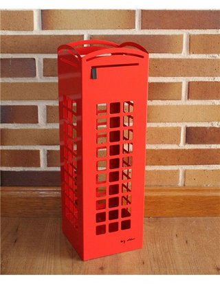Paragüero de Cabina roja con Gancho para Paraguas pequeños 15 -5x15 -5x49 cm