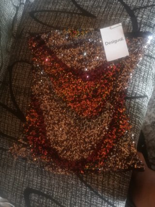 Top lentejuelas Desigual fiesta dorado y rojo