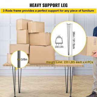 Gambe per tavolo a hairpin nere da 91,4 cm, set di 4 gambe per scrivania, capacità di carico 399,2 kg (ogni 99,8 kg)