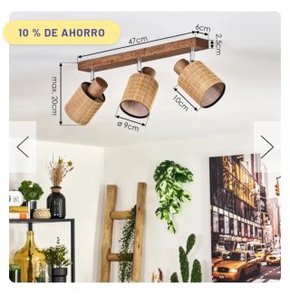 Plafón de techo 3 luces bambú y madera