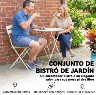 Conjunto Mesa y Sillas Plegables Jardín Blanco
