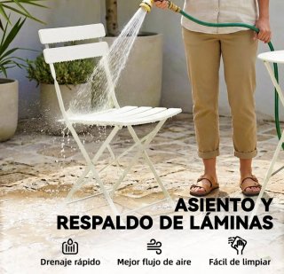 Conjunto Mesa y Sillas Plegables Jardín Blanco