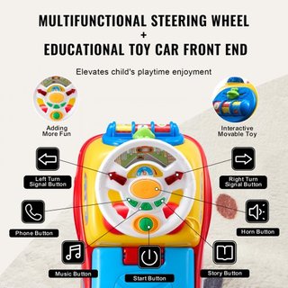 Coche de empuje para niños pequeños, edades 1-3, corredor de paseo, juguete de empuje para sentarse y levantarse, coche clásico para niños con volante musical, bocina y almacenamiento bajo el asie...
