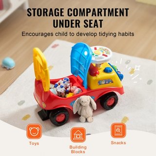 Coche de empuje para niños pequeños, edades 1-3, corredor de paseo, juguete de empuje para sentarse y levantarse, coche clásico para niños con volante musical, bocina y almacenamiento bajo el asie...