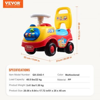 Coche de empuje para niños pequeños, edades 1-3, corredor de paseo, juguete de empuje para sentarse y levantarse, coche clásico para niños con volante musical, bocina y almacenamiento bajo el asie...