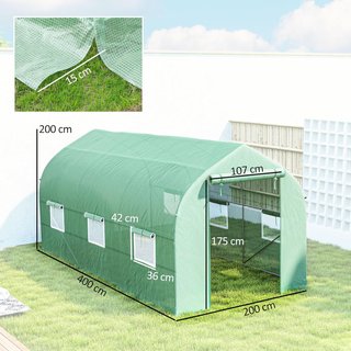 Invernadero de Jardín en Túnel 4X2X2 M Con Puertas Enrollables y 6 Ventanas, Invernadero para Huerto Con Techo a Dos Aguas, Estructura de Metal y Cubierta de PE, para Huerto Verduras Flores Frutas...