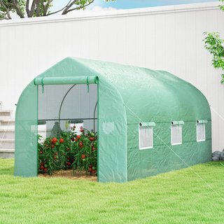 Invernadero de Jardín en Túnel 4X2X2 M Con Puertas Enrollables y 6 Ventanas, Invernadero para Huerto Con Techo a Dos Aguas, Estructura de Metal y Cubierta de PE, para Huerto Verduras Flores Frutas...