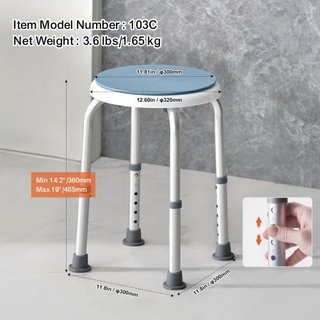 Silla de Ducha Giratoria 360 Grados, Taburete de Ducha de Altura Ajustable, Silla de Baño para Ducha o Bañera, Banco Antideslizante para Ancianos, Discapacitados y Personas con Movilidad Reducida,...