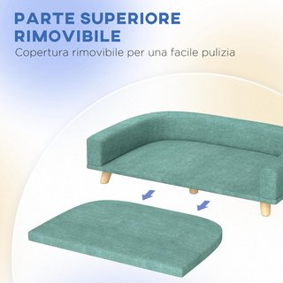 Sofá para Perros de Tamaño Grande con Patas Elevadas y Cojín Desmontable, Sofá para Perros de Poliéster y Madera, 98X67X25 Cm, Verde Claro