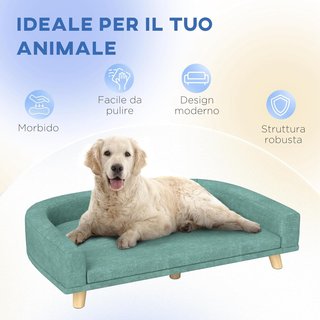 Sofá para Perros de Tamaño Grande con Patas Elevadas y Cojín Desmontable, Sofá para Perros de Poliéster y Madera, 98X67X25 Cm, Verde Claro