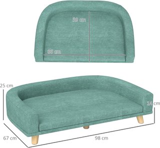 Sofá para Perros de Tamaño Grande con Patas Elevadas y Cojín Desmontable, Sofá para Perros de Poliéster y Madera, 98X67X25 Cm, Verde Claro