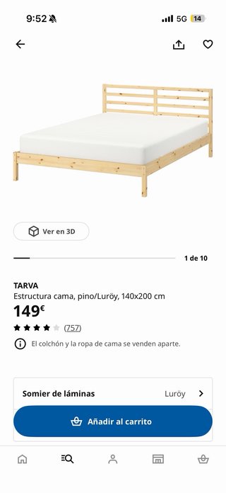 Estructura de cama de madera con somier.