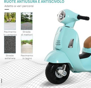 Moto Eléctrica para Niños 6V Con Licencia Oficial Vespa Batería, Motocicleta Eléctrica para Niños de 18-36 Meses Con Luces y Claxon, 66.5X38X52Cm, Verde