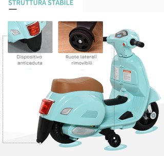 Moto Eléctrica para Niños 6V Con Licencia Oficial Vespa Batería, Motocicleta Eléctrica para Niños de 18-36 Meses Con Luces y Claxon, 66.5X38X52Cm, Verde