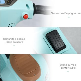 Moto Eléctrica para Niños 6V Con Licencia Oficial Vespa Batería, Motocicleta Eléctrica para Niños de 18-36 Meses Con Luces y Claxon, 66.5X38X52Cm, Verde