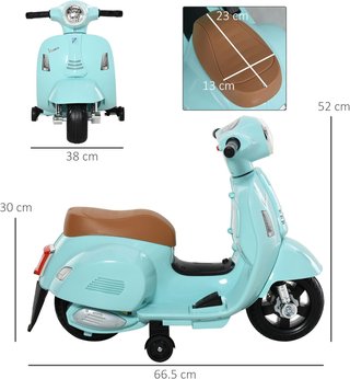 Moto Eléctrica para Niños 6V Con Licencia Oficial Vespa Batería, Motocicleta Eléctrica para Niños de 18-36 Meses Con Luces y Claxon, 66.5X38X52Cm, Verde