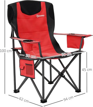 Conjunto de 2 Sillas de Camping Plegables con Bolsa Térmica, Portavasos, Reposacabezas y 2 Bolsillos, Sillas de Jardín de Tela Oxford y Metal, Capacidad de hasta 120 Kg, 94X62X100 Cm, Rojo