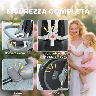 6 en 1 Triciclo Cochecito Bicicleta para Niños de 1 a 5 Años Hasta 25Kg, Triciclo Plegable Con Asiento Giratorio Frente a Mamá o Calle, Capota, Manillar, Bolsa, Ruedas y Cinturón de 5 Puntos, Negro
