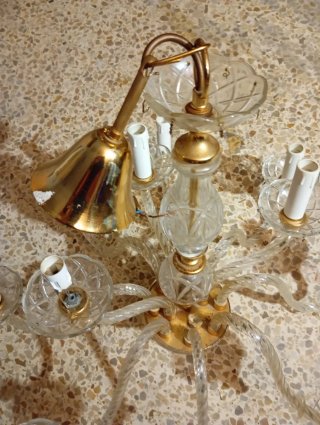 -Lámpara antigua de cristal y dorado etc