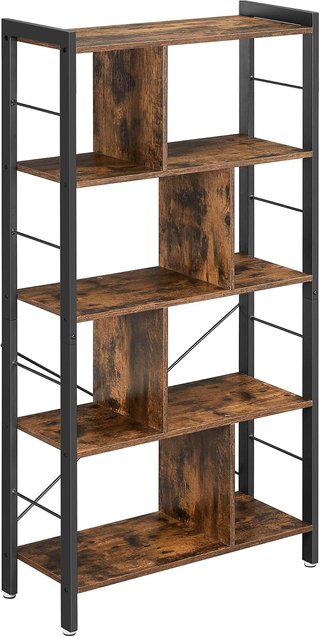 Estantería, Estante de 5 Niveles, Organizador para Oficina, Con Compartimentos Abiertos para Sala de Estar, Estilo Industrial, Marrón Vintage y Negro Tinta LBC12BX