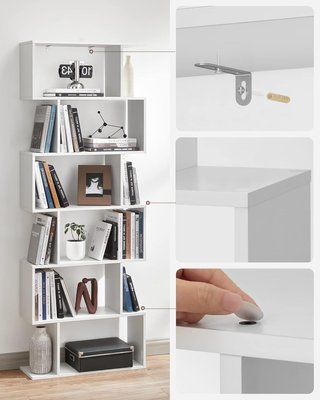 Estantería de 6 Niveles, Librería, 24 X 70 X 191,6 Cm, Divisor de Habitación, Organizador de Cubos, Estilo Moderno, para Sala de Estar, Dormitorio, Oficina, Blanco LBC61WT